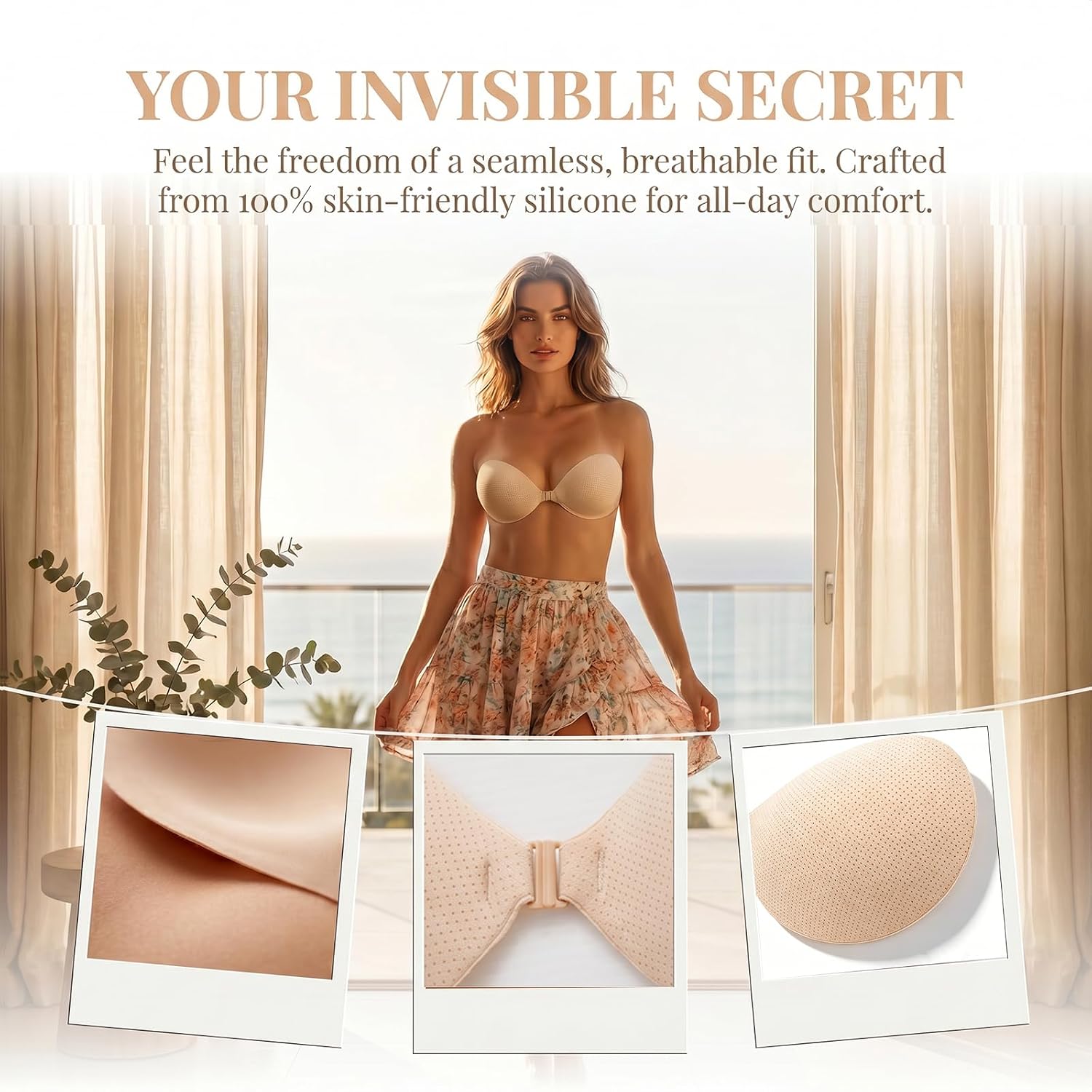 Jcvine Micro-Perforated Adhesive Push Up Strapless Bra — image 7