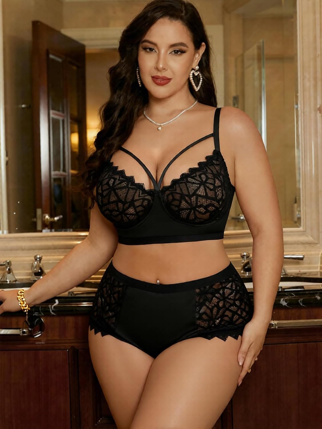 Alrovetoney Plus Size Wireless Lace Lingerie Set — image 3