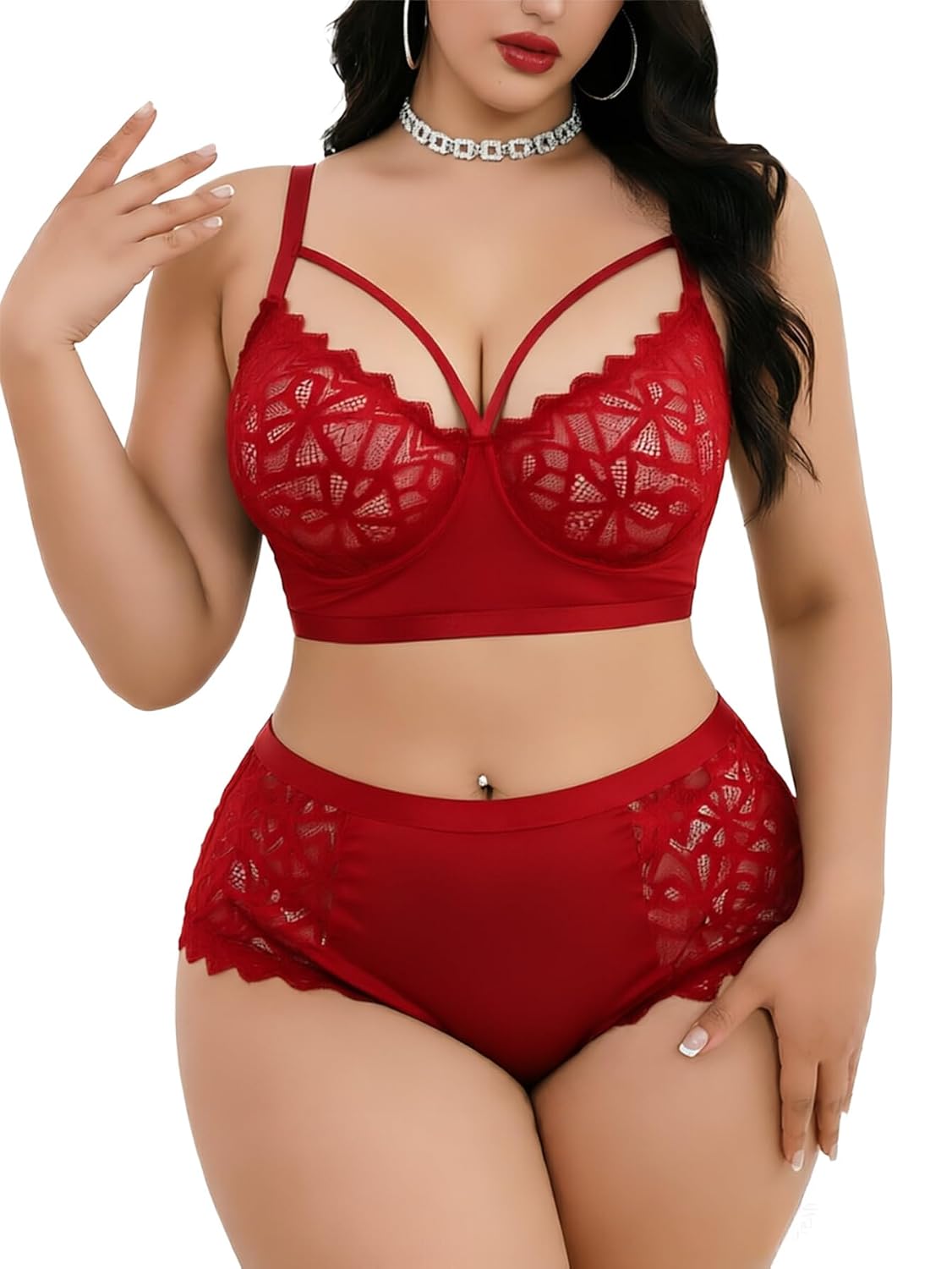 Alrovetoney Plus Size Wireless Lace Lingerie Set — image 9