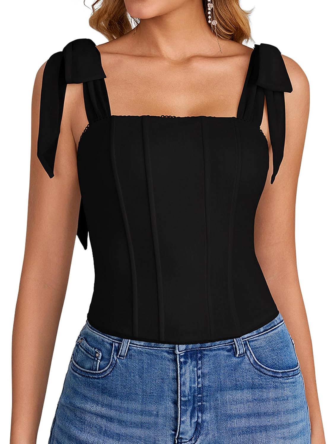 EYNMIN Tie Strap Corset Crop Top