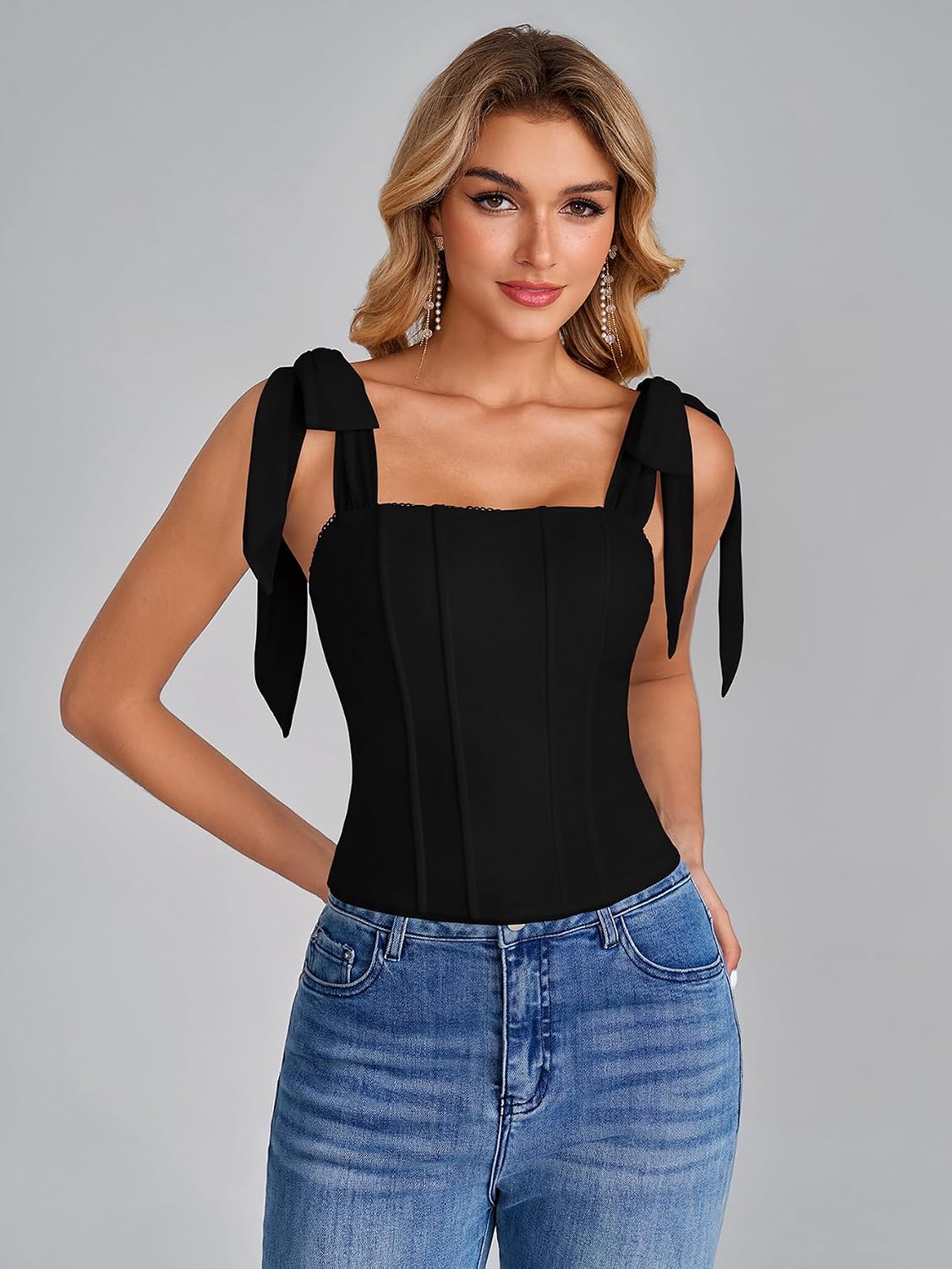 EYNMIN Tie Strap Corset Crop Top — image 2