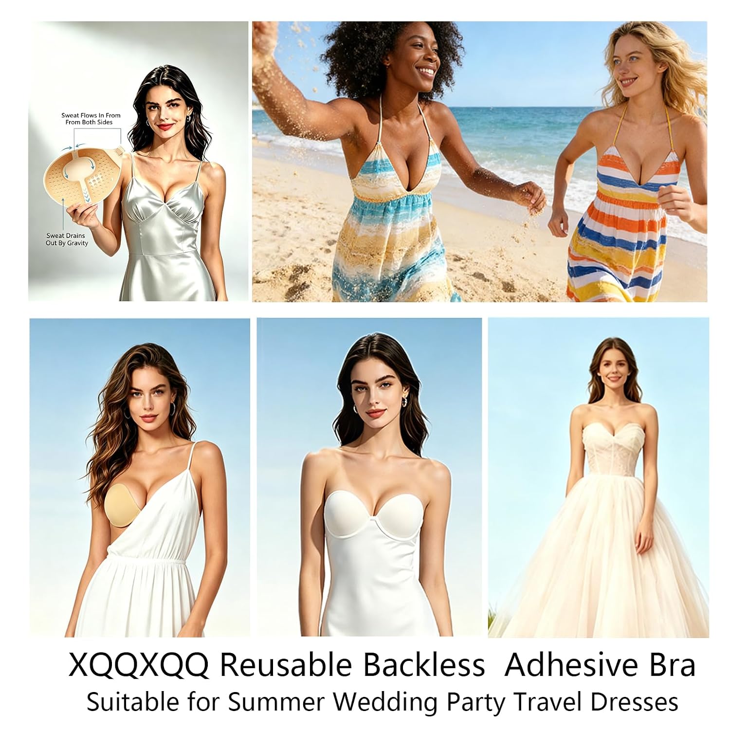 XQQXQQ Cooling Sticky Bra 2-Pack, Strapless Backless — image 8