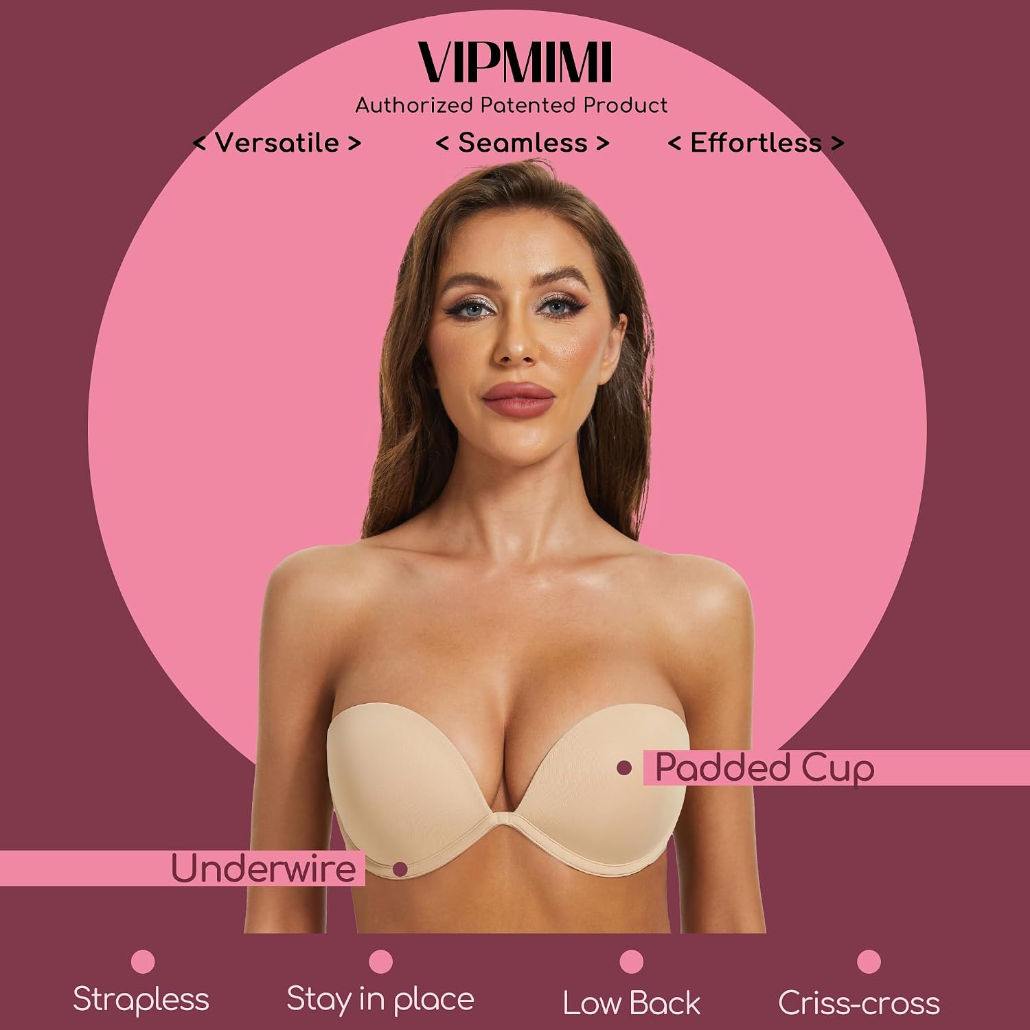 VIPMIMI Women's Strapless Push Up Bra Multiway Support — image 5