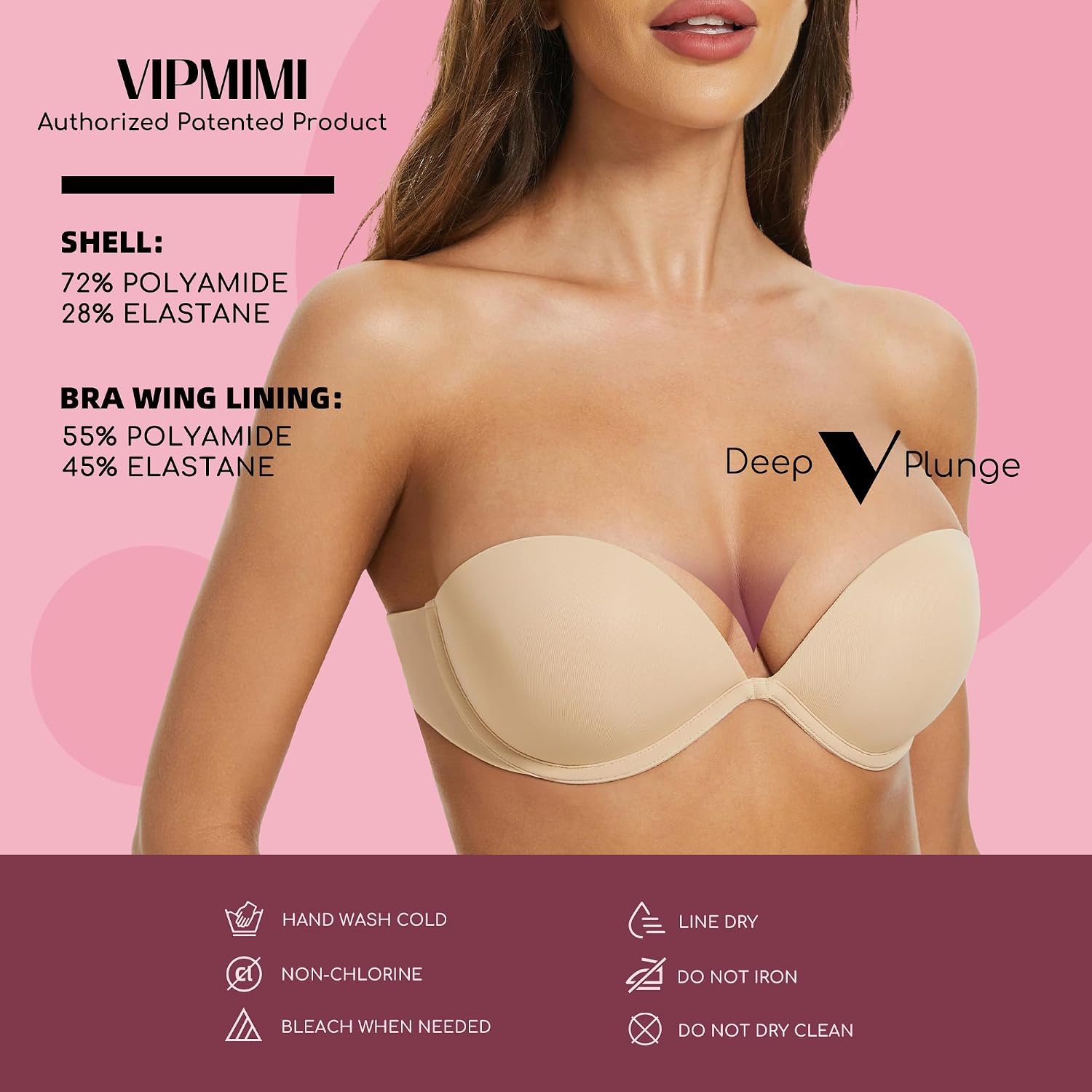 VIPMIMI Women's Strapless Push Up Bra Multiway Support — image 6