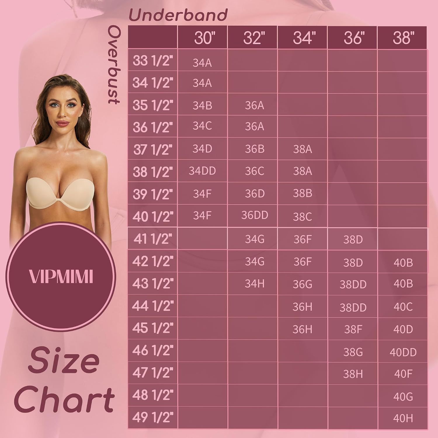 VIPMIMI Women's Strapless Push Up Bra Multiway Support — image 7