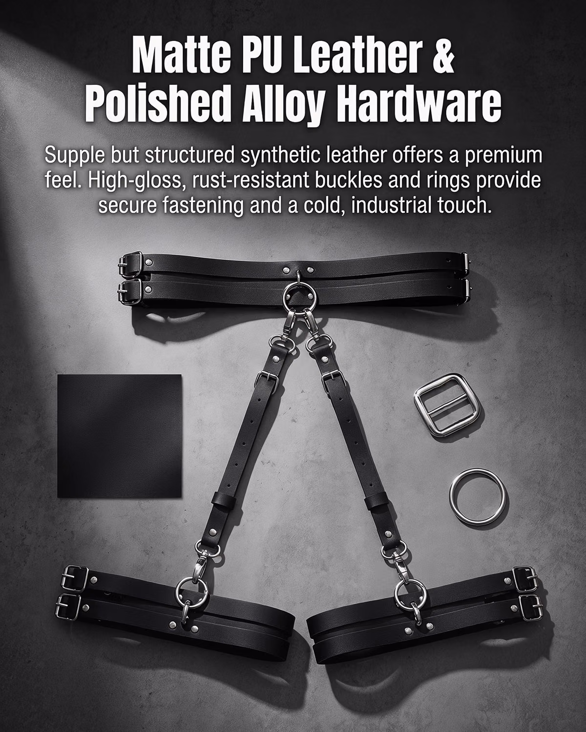 Punk Leather Thigh Harness with Garter Belt Set — image 2