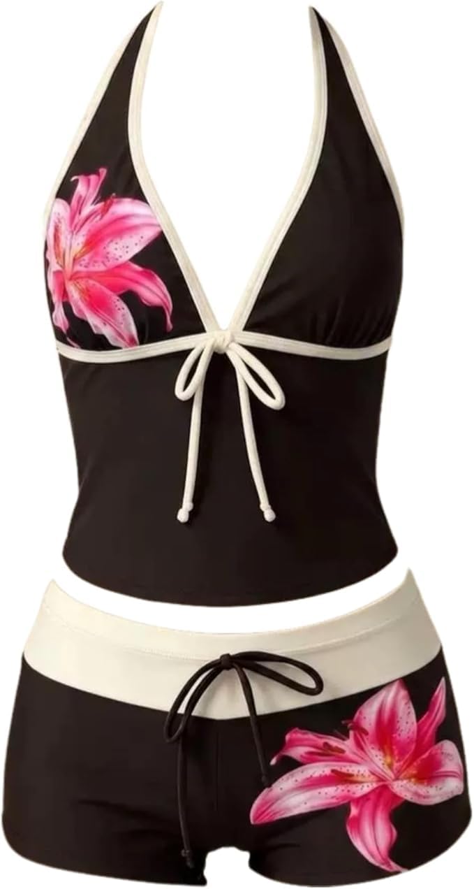 Y2K Polka Dot Halter Bikini Set with Shorts