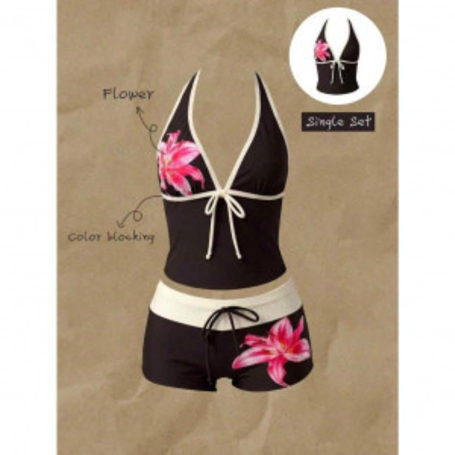 Y2K Polka Dot Halter Bikini Set with Shorts — image 3