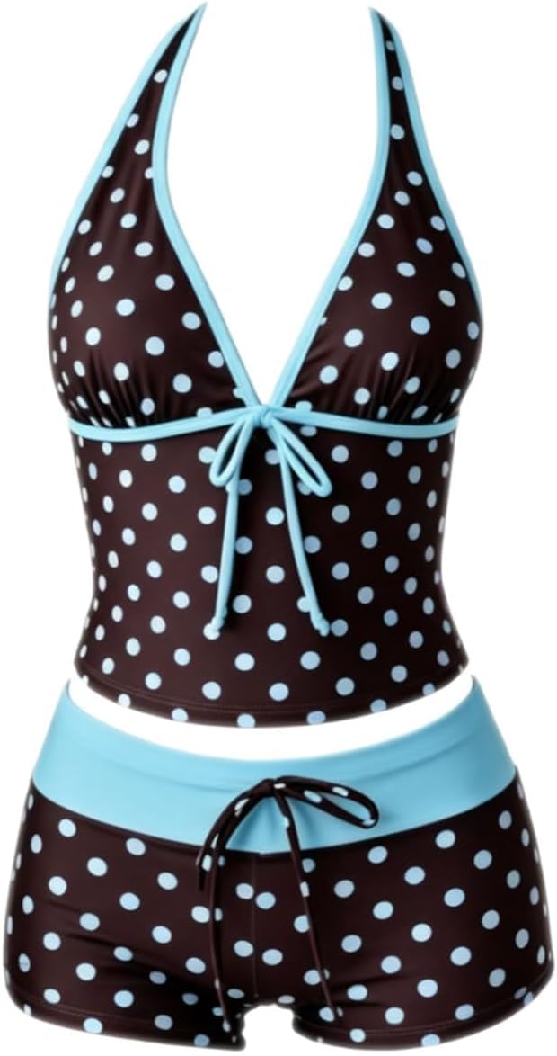 Y2K Polka Dot Halter Bikini Set with Shorts — image 9
