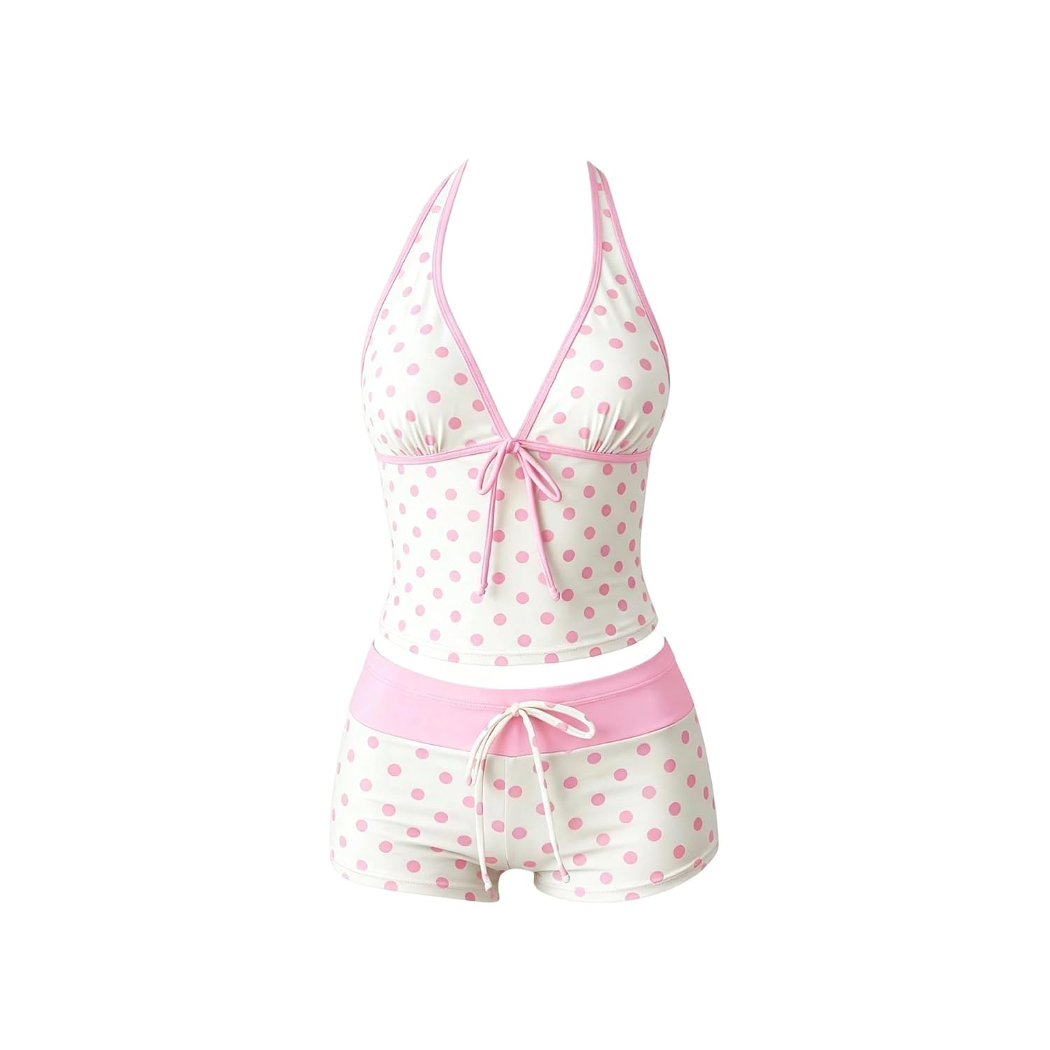 Y2K Polka Dot Halter Bikini Set with Shorts — image 11