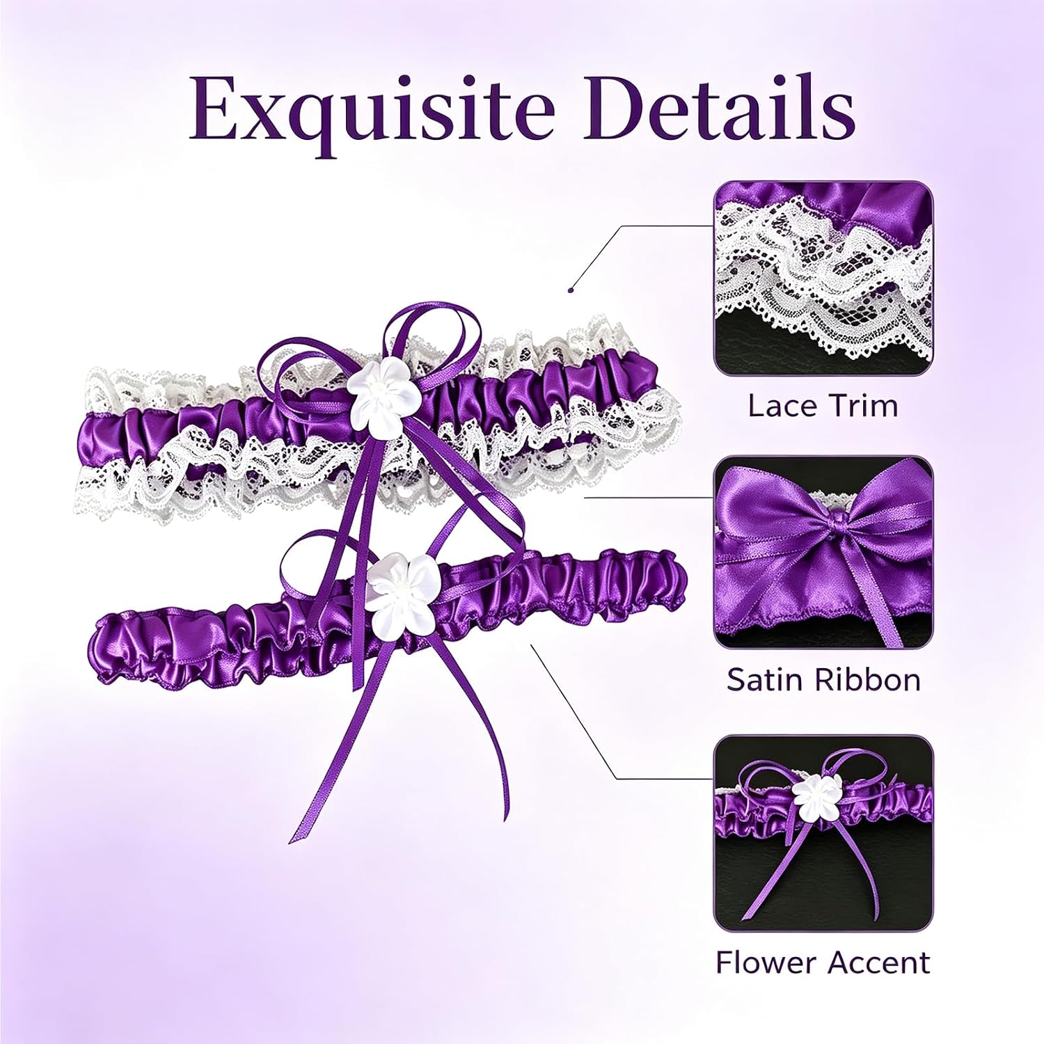 ZYXNYGV Lace Pearl Satin Leg Garters Set — image 3
