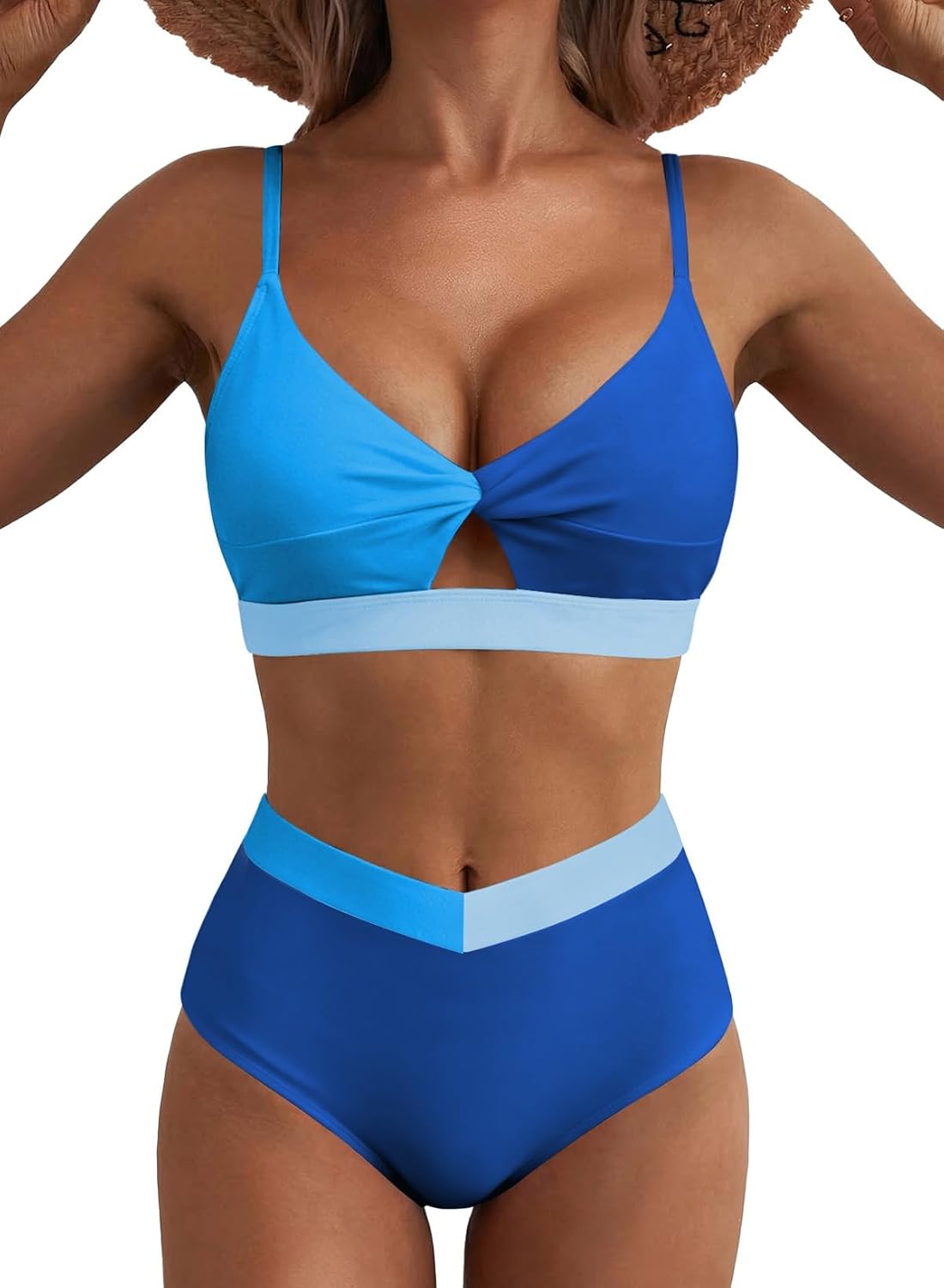 High Waisted Twist Color Block Bikini Set — image 9
