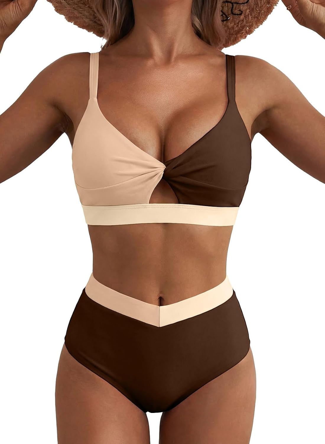 High Waisted Twist Color Block Bikini Set — image 10