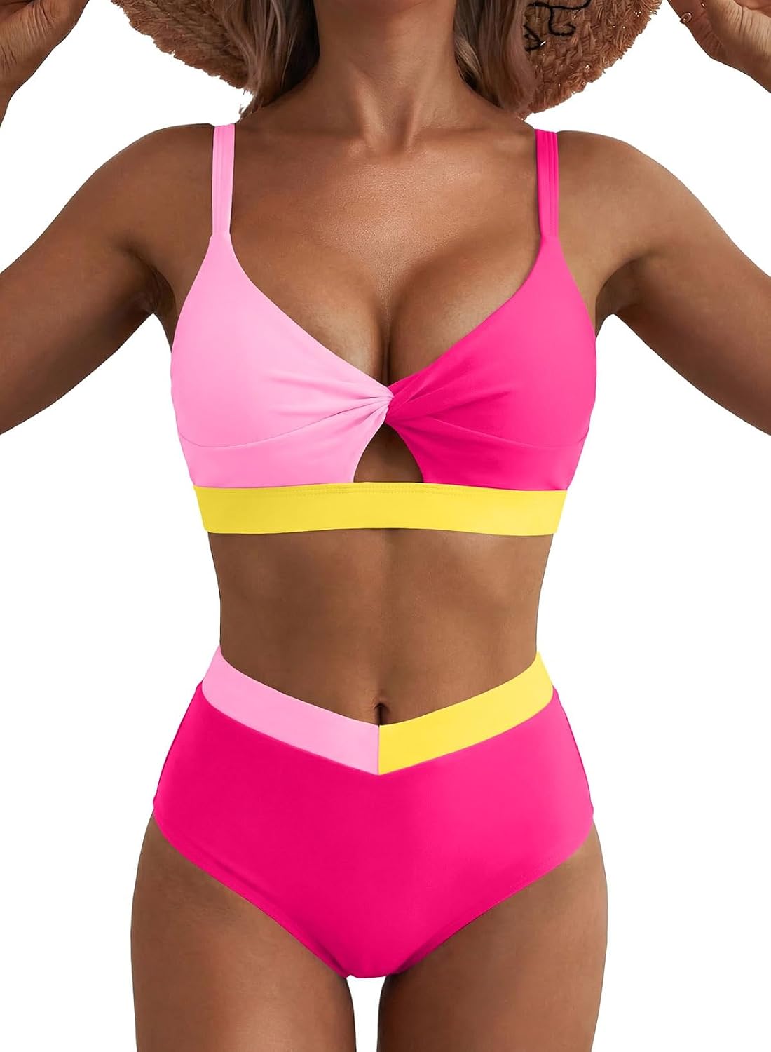 High Waisted Twist Color Block Bikini Set — image 11