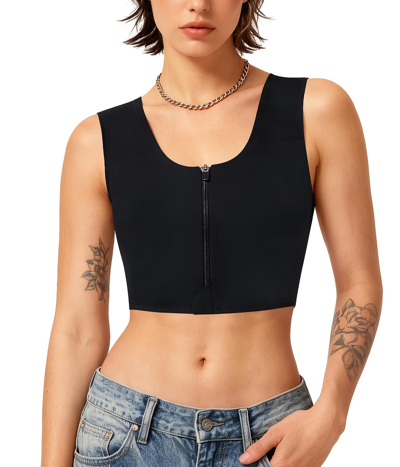 LODAY Front Zipper Compression Bra