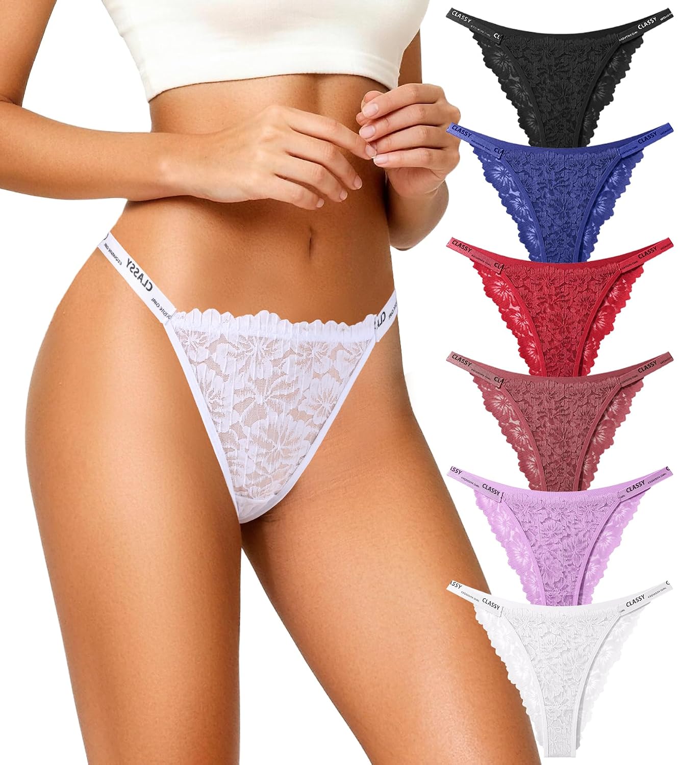 Redfree Lace Bikini Panties 6-Pack for Women