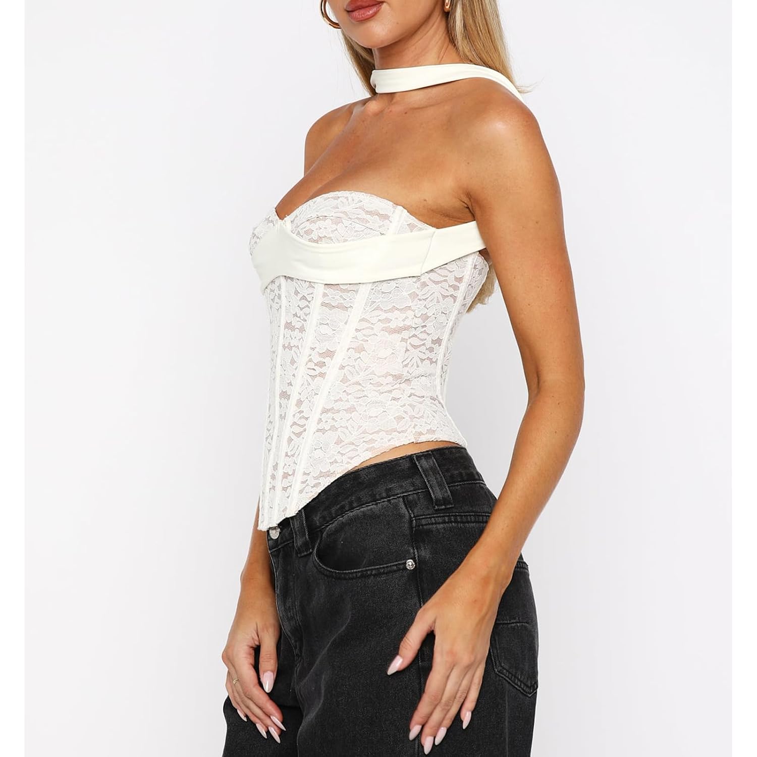 VFURYGD Women's Lace Halter Bustier Corset Top — image 2