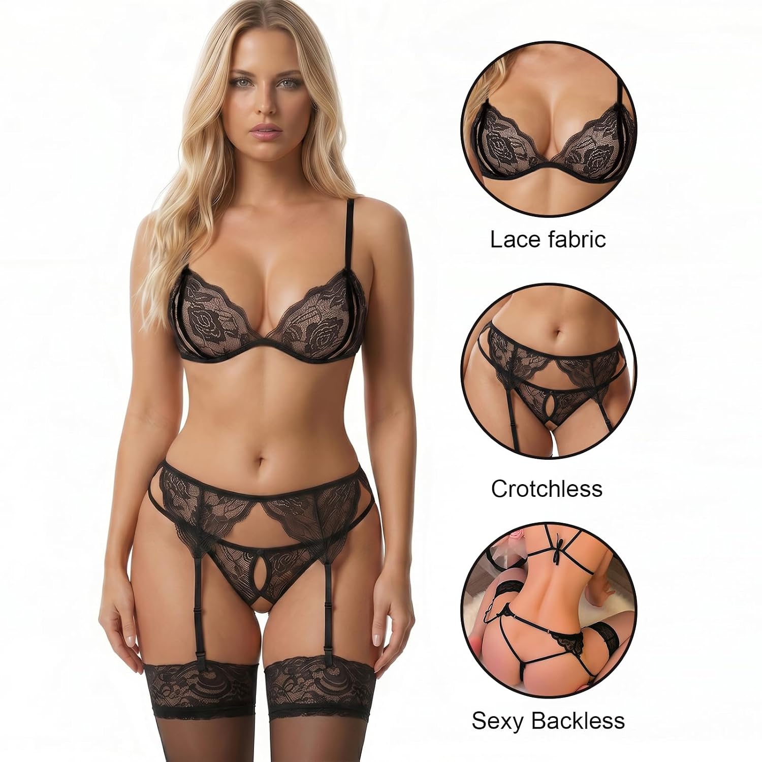 WMZRKY 3-Piece Lace Bra Panty Garter Set — image 6