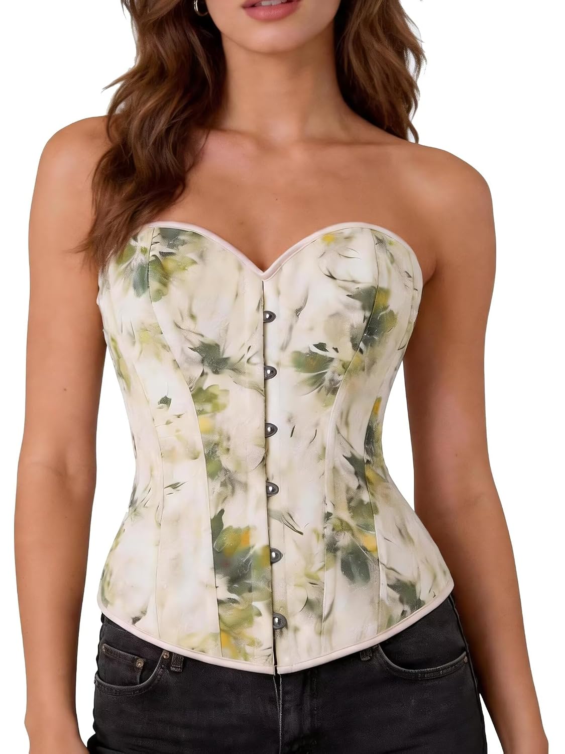 QIAIYALA Vintage Floral Sweetheart Lace Up Bustier