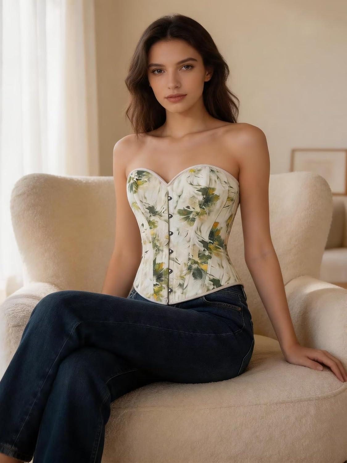 QIAIYALA Vintage Floral Sweetheart Lace Up Bustier — image 5