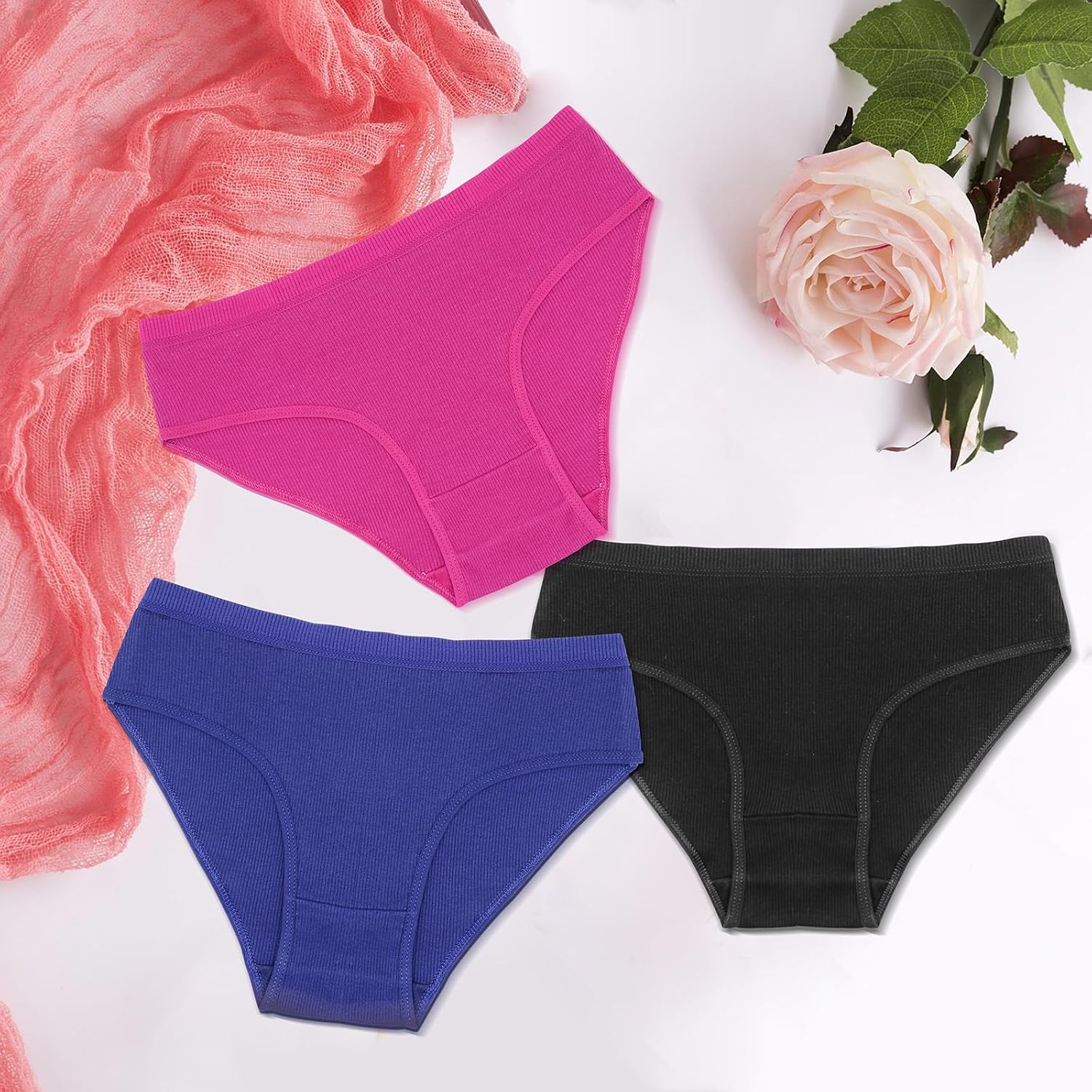 Dyienocs Ribbed Cotton Bikini Panties for Women