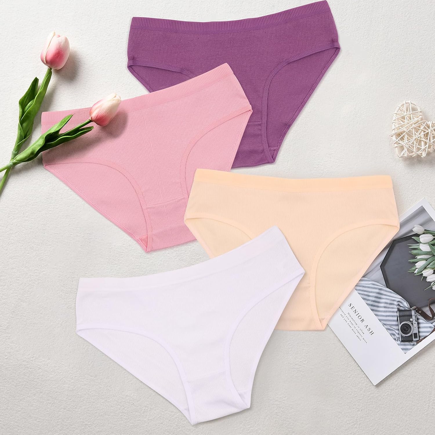 Dyienocs Ribbed Cotton Bikini Panties for Women — image 2