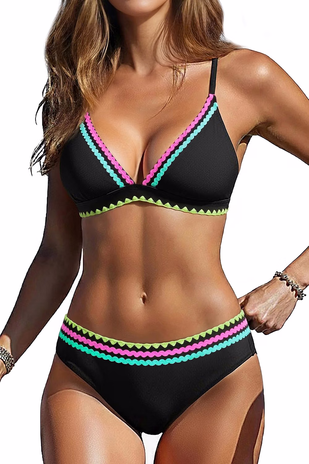 Yonique Push Up V Neck Crisscross Bikini Set