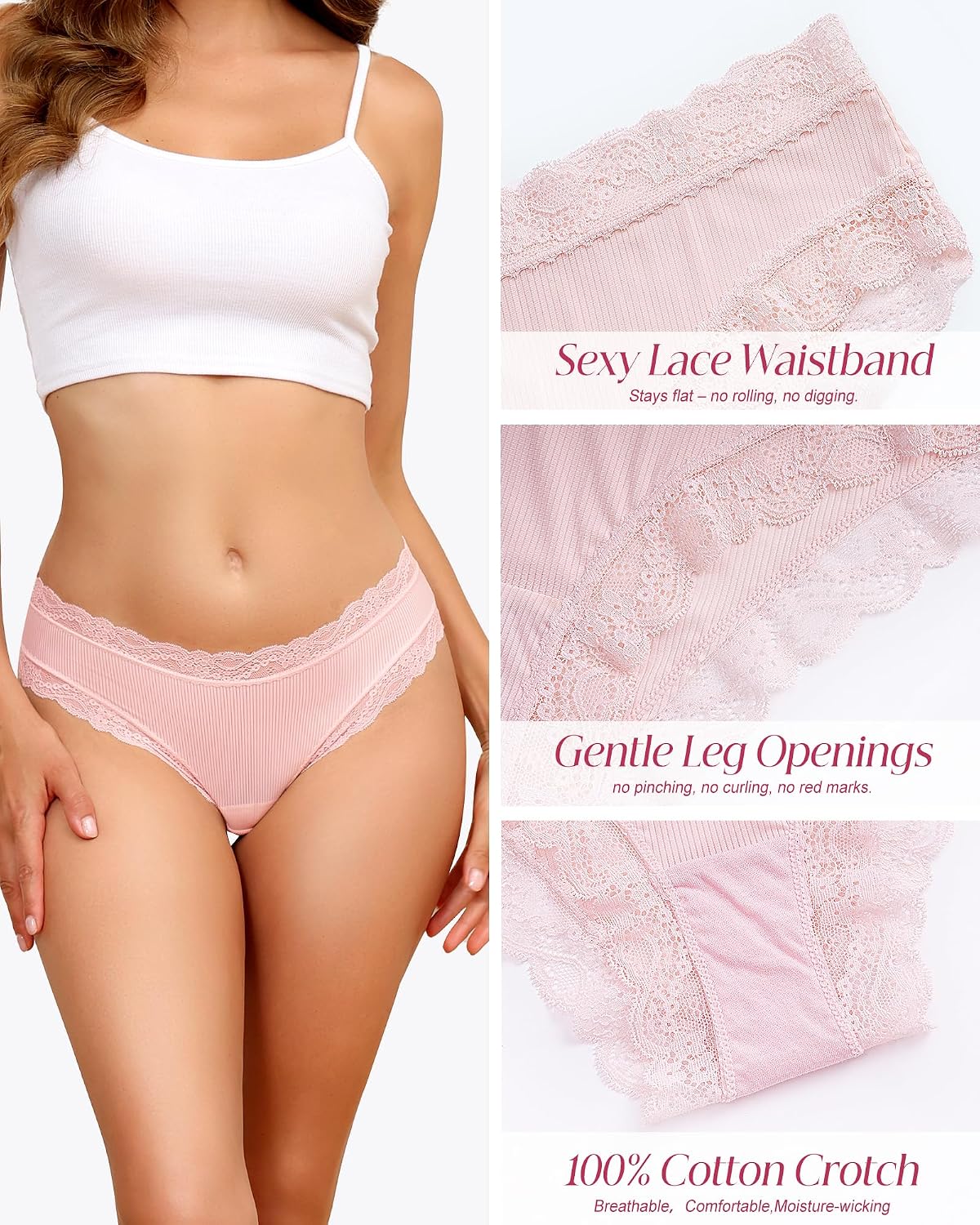 Aijolen Women's Lace Cheeky Bikini Panties 6-Pack — image 4