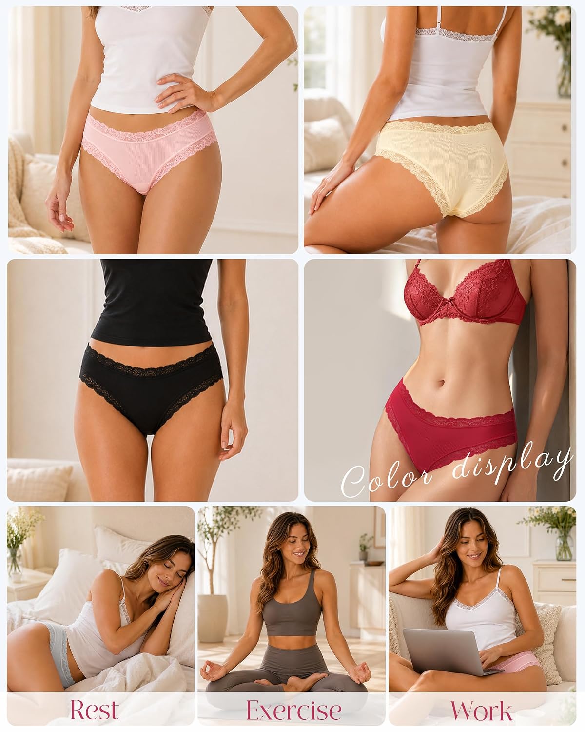 Aijolen Women's Lace Cheeky Bikini Panties 6-Pack — image 5