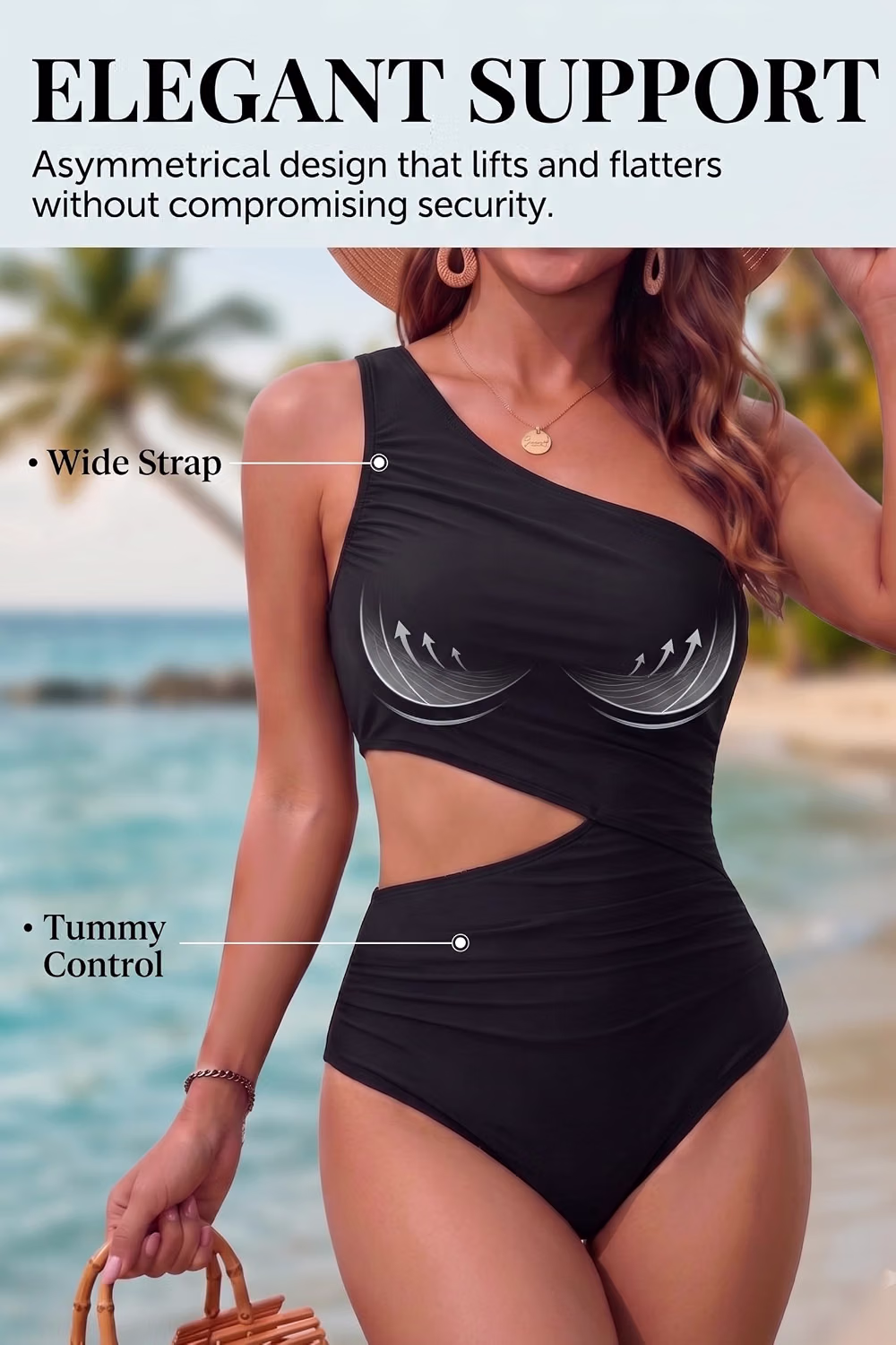 Yonique One Shoulder Cut Out Ruched Swimsuit — image 4