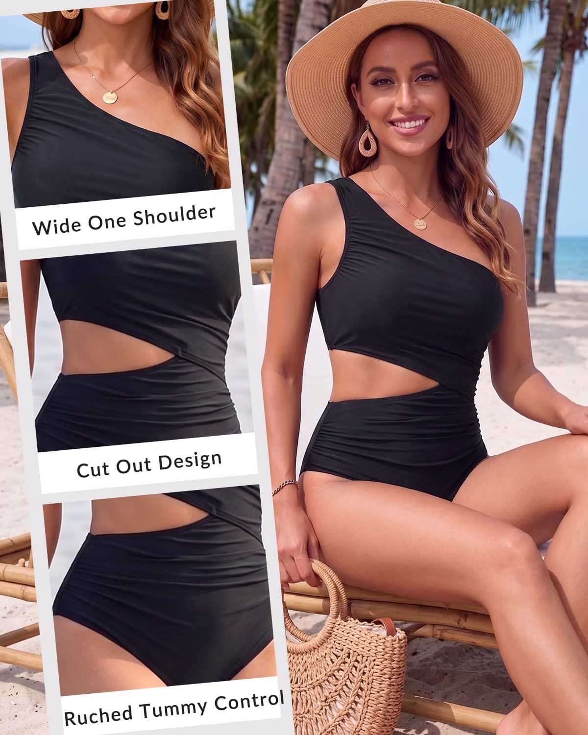 Yonique One Shoulder Cut Out Ruched Swimsuit — image 5