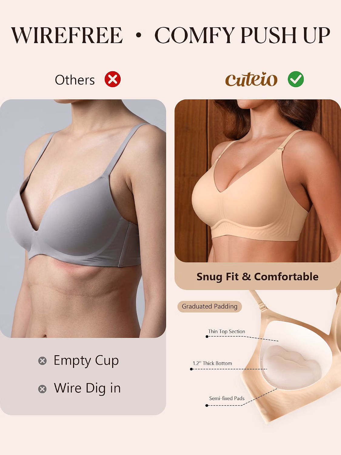 Cuteio Wireless Push Up Jelly Seamless Bra — image 3