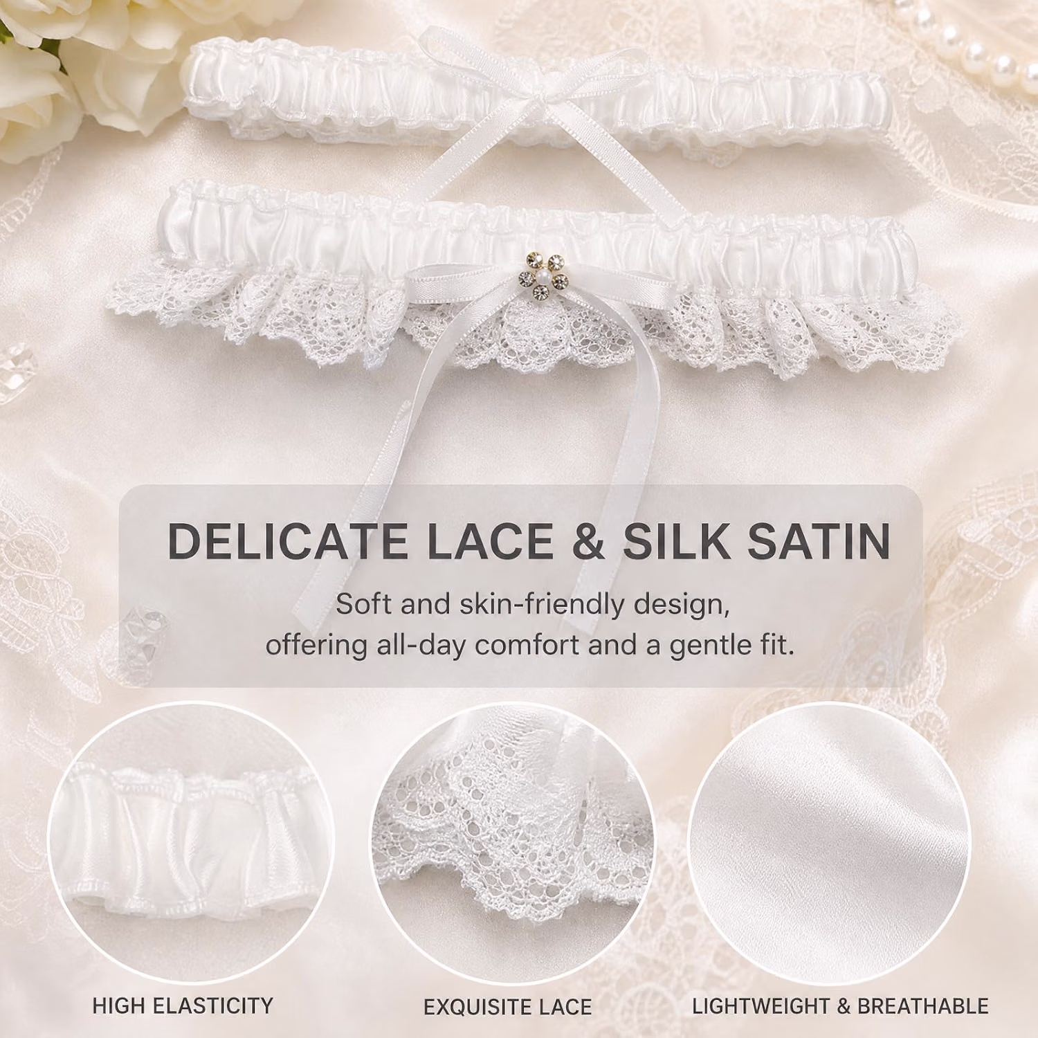 Glowity Lace Floral Bridal Garter Set — image 2