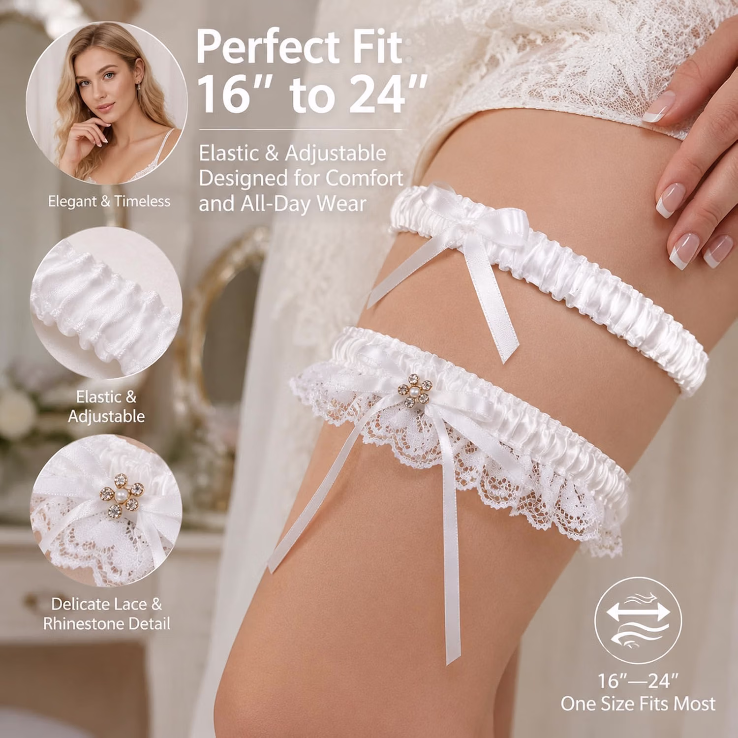 Glowity Lace Floral Bridal Garter Set — image 3