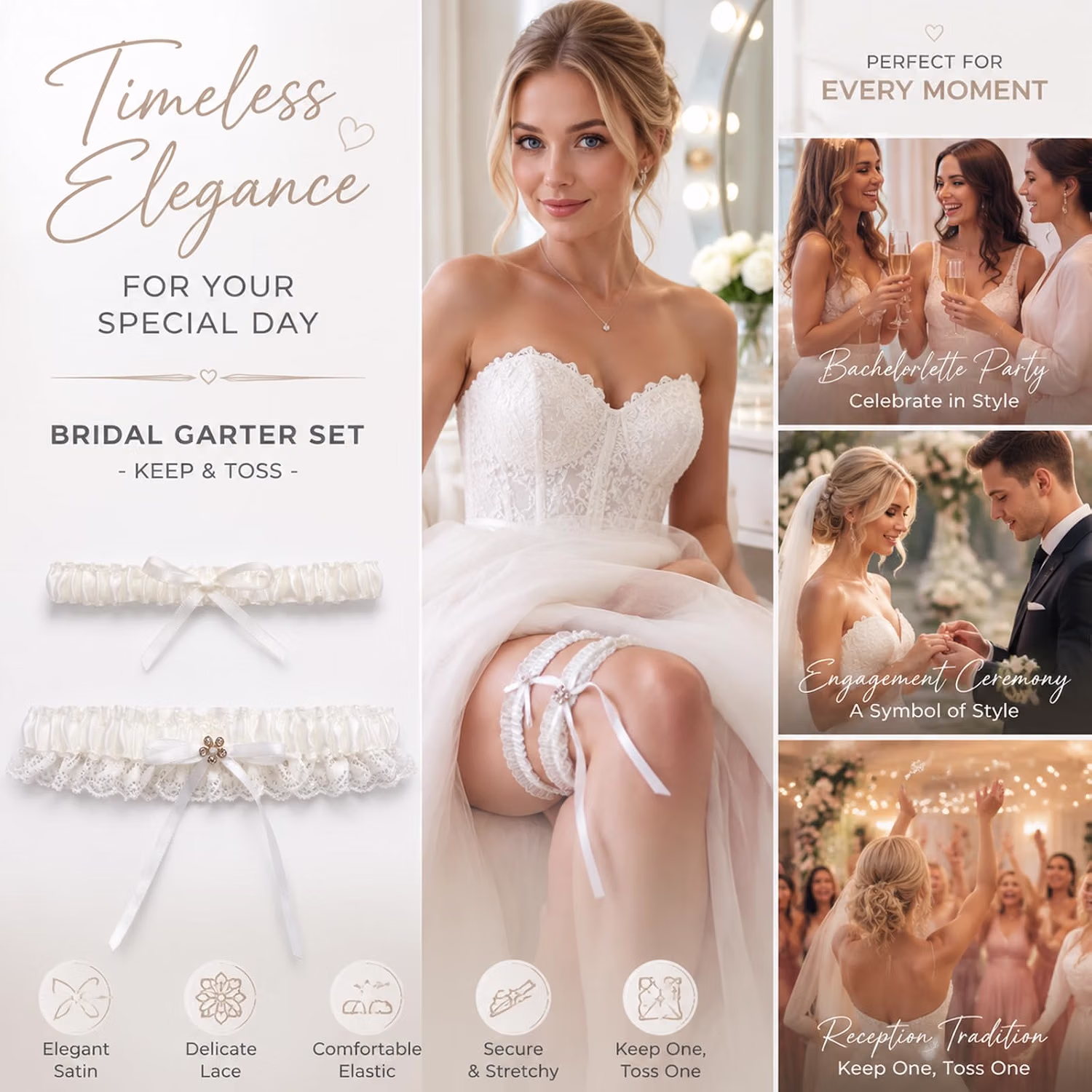 Glowity Lace Floral Bridal Garter Set — image 4