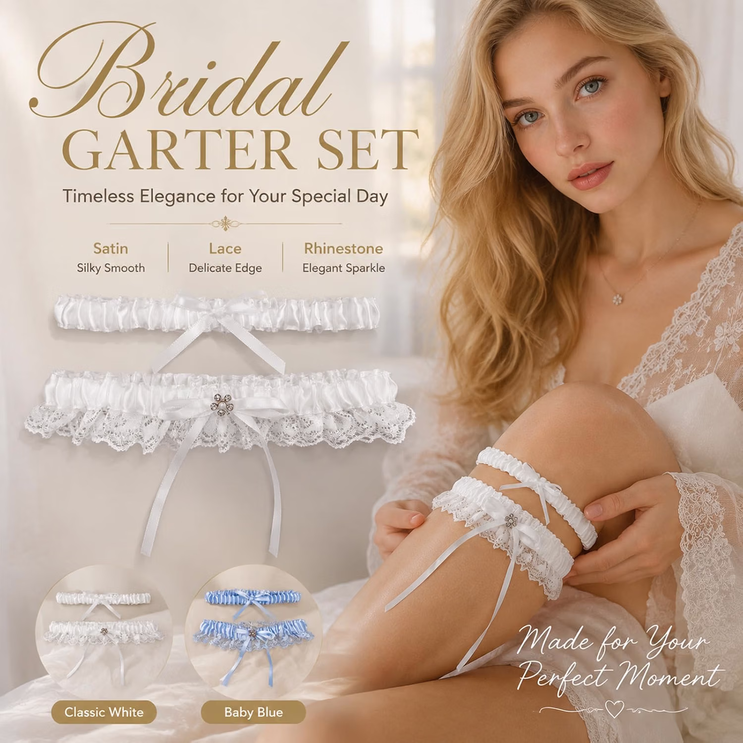 Glowity Lace Floral Bridal Garter Set — image 5