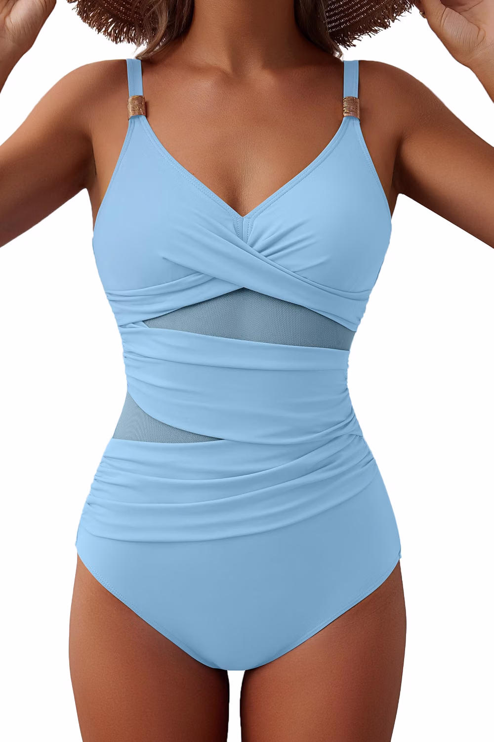 Women's Mesh Tummy Control V Neck One Piece Swimsuit — image 7