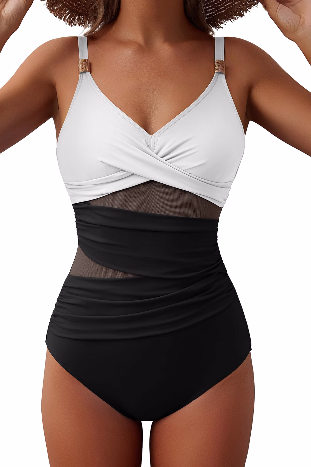 Women's Mesh Tummy Control V Neck One Piece Swimsuit — image 10