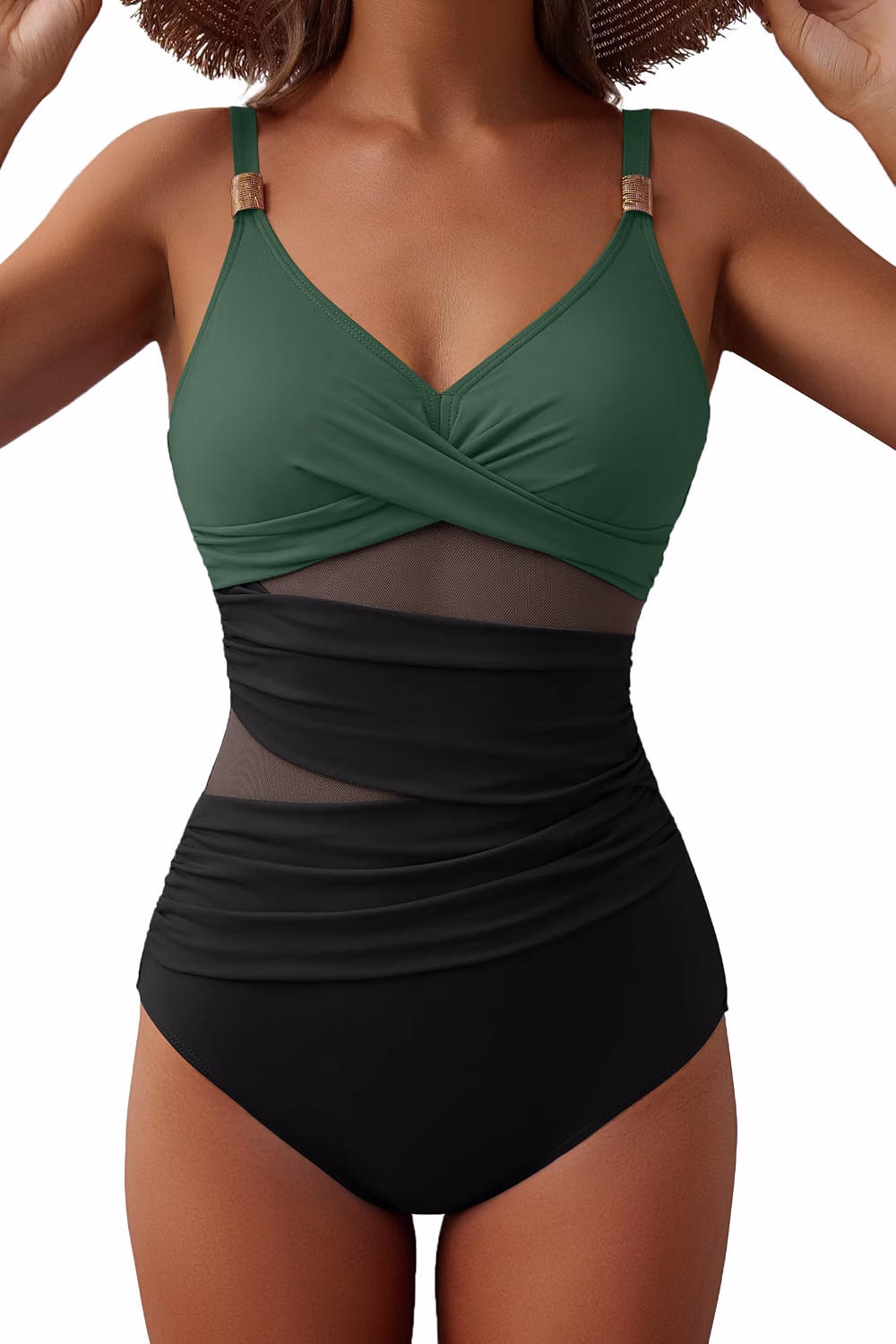 Women's Mesh Tummy Control V Neck One Piece Swimsuit — image 11