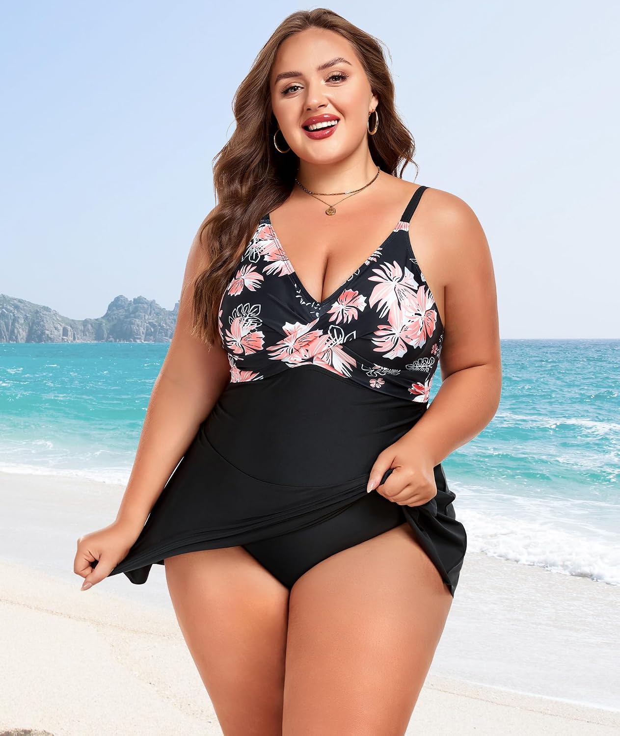 MFAVIP Plus Size Swim Dress with Tummy Control — image 3