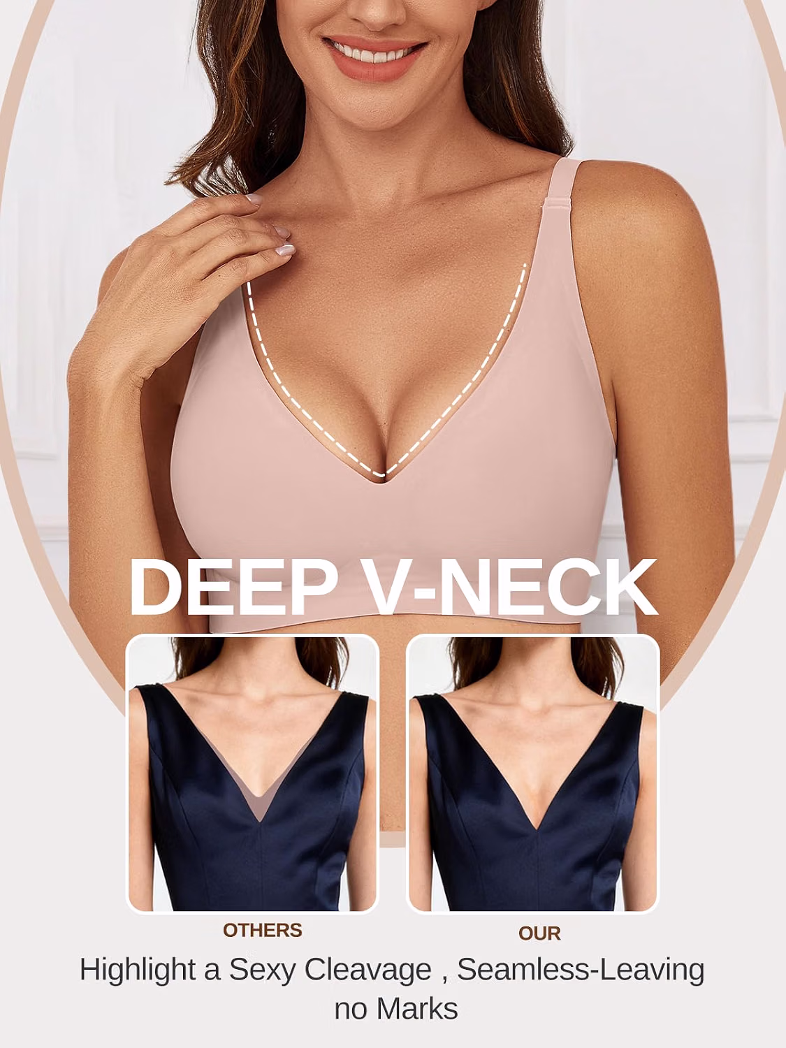 CINOON Women's Wireless Jelly Full Support Deep V Bralette — image 2
