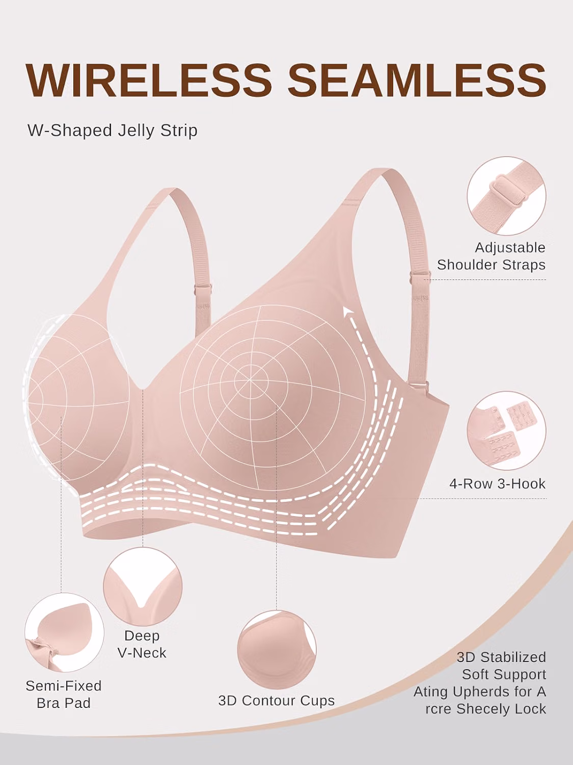 CINOON Women's Wireless Jelly Full Support Deep V Bralette — image 6