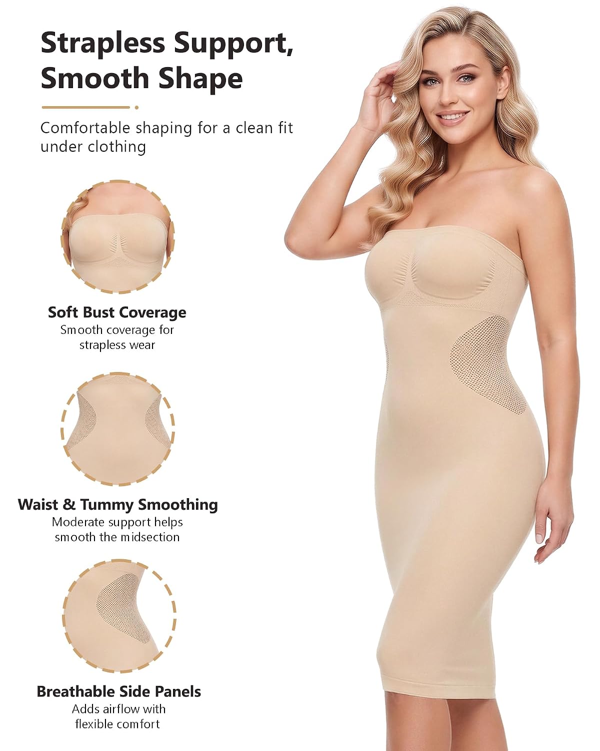 AOSIMANNA Strapless Knee-Length Shapewear Slip Dress — image 2
