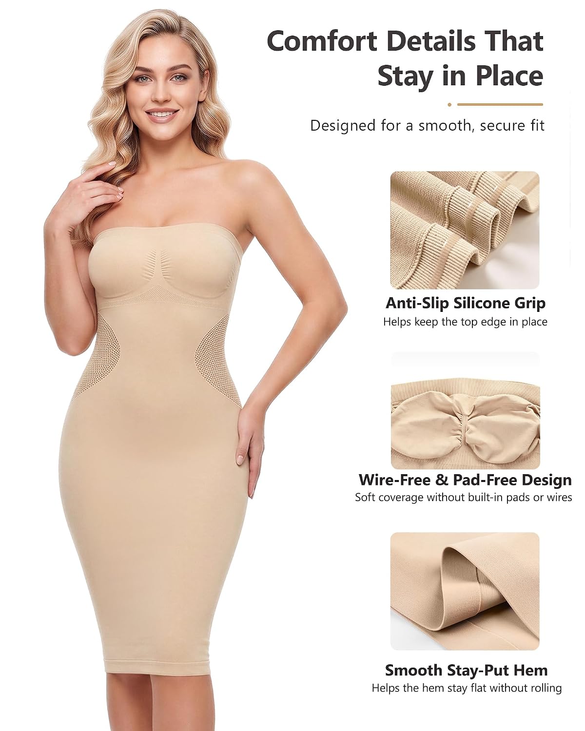 AOSIMANNA Strapless Knee-Length Shapewear Slip Dress — image 3