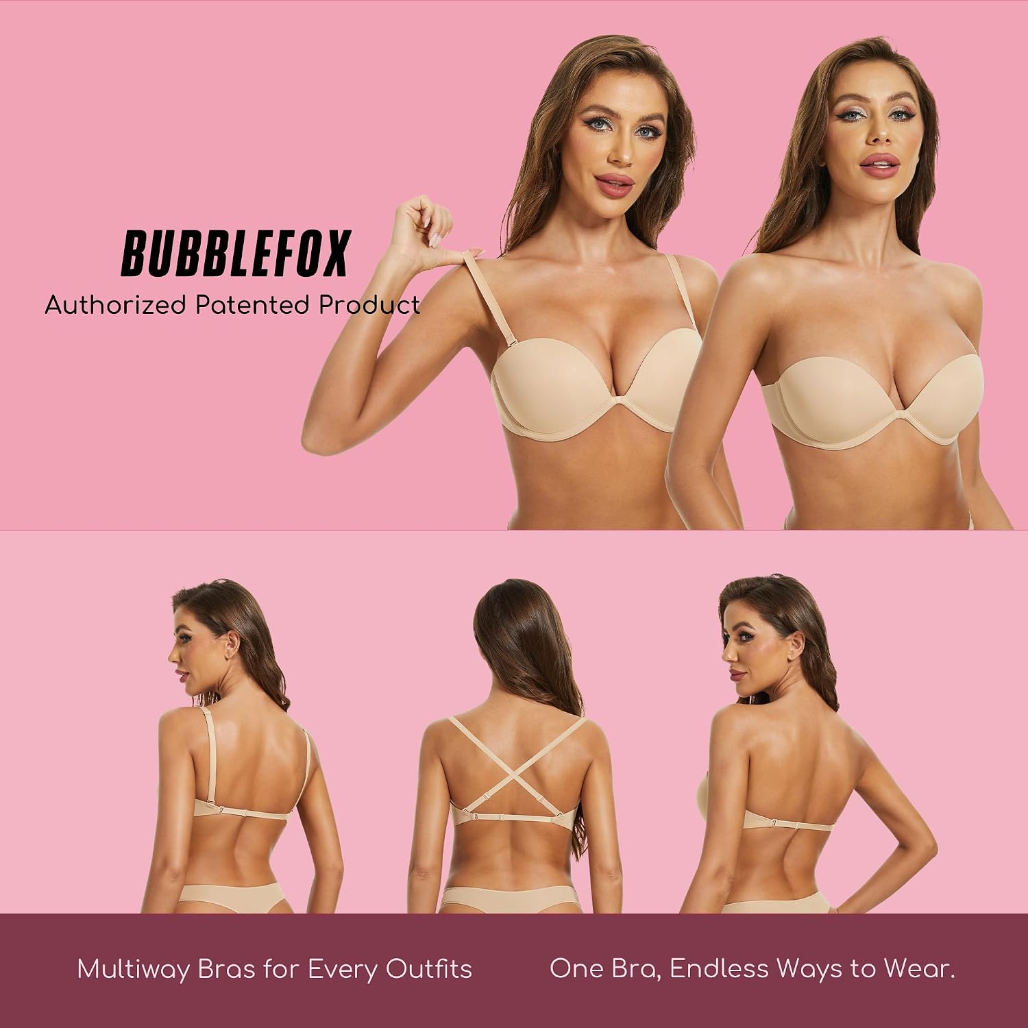 BUBBLEFOX Women's Strapless Push Up Bra - Non Slip Low Back — image 3