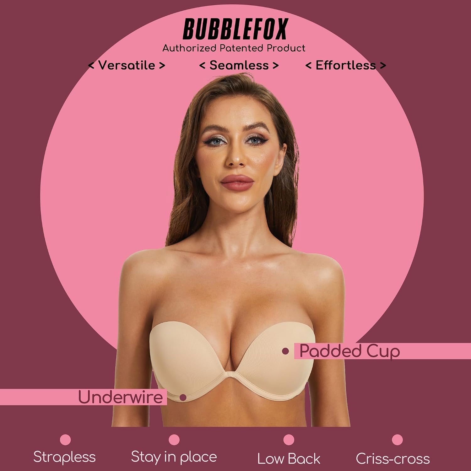 BUBBLEFOX Women's Strapless Push Up Bra - Non Slip Low Back — image 5