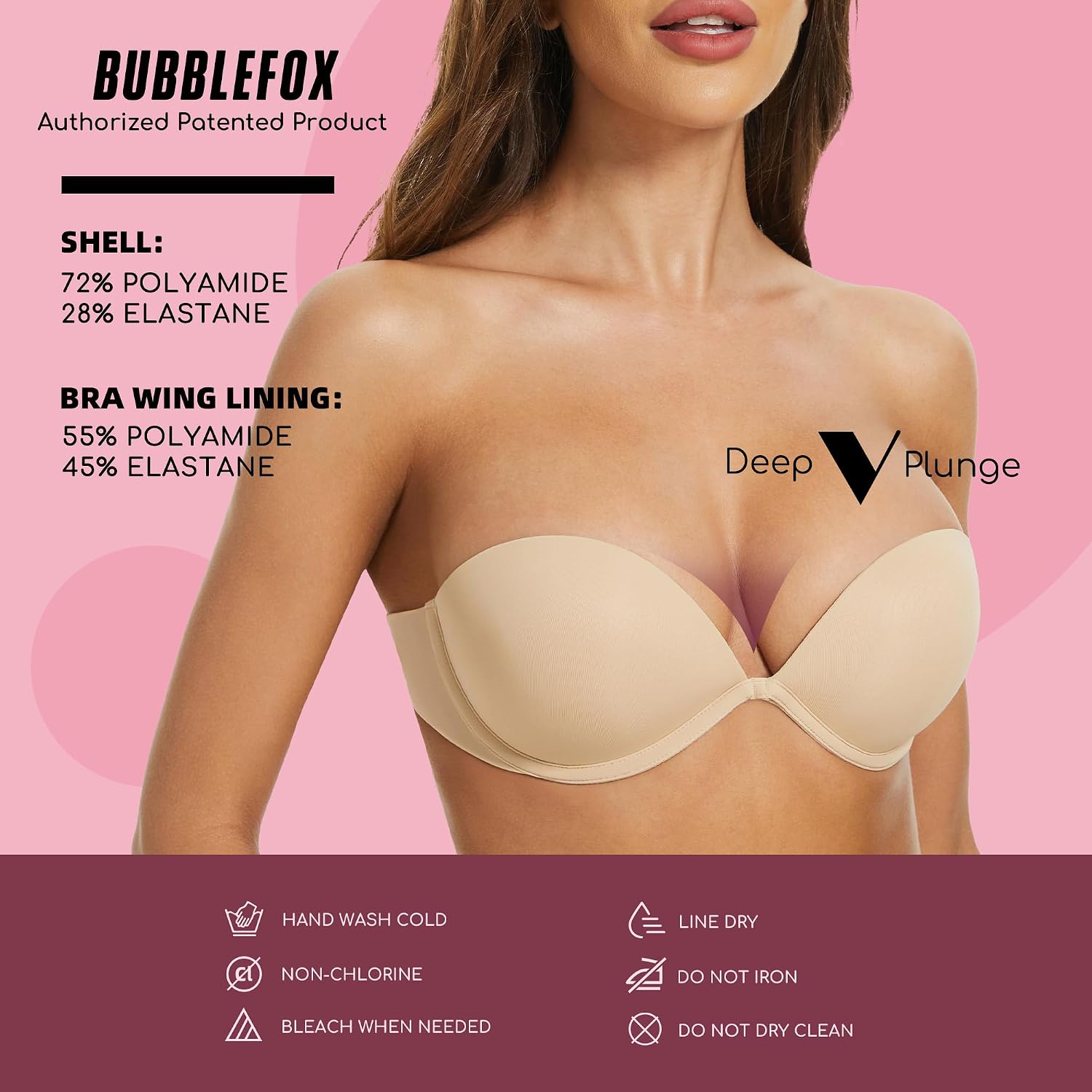 BUBBLEFOX Women's Strapless Push Up Bra - Non Slip Low Back — image 6
