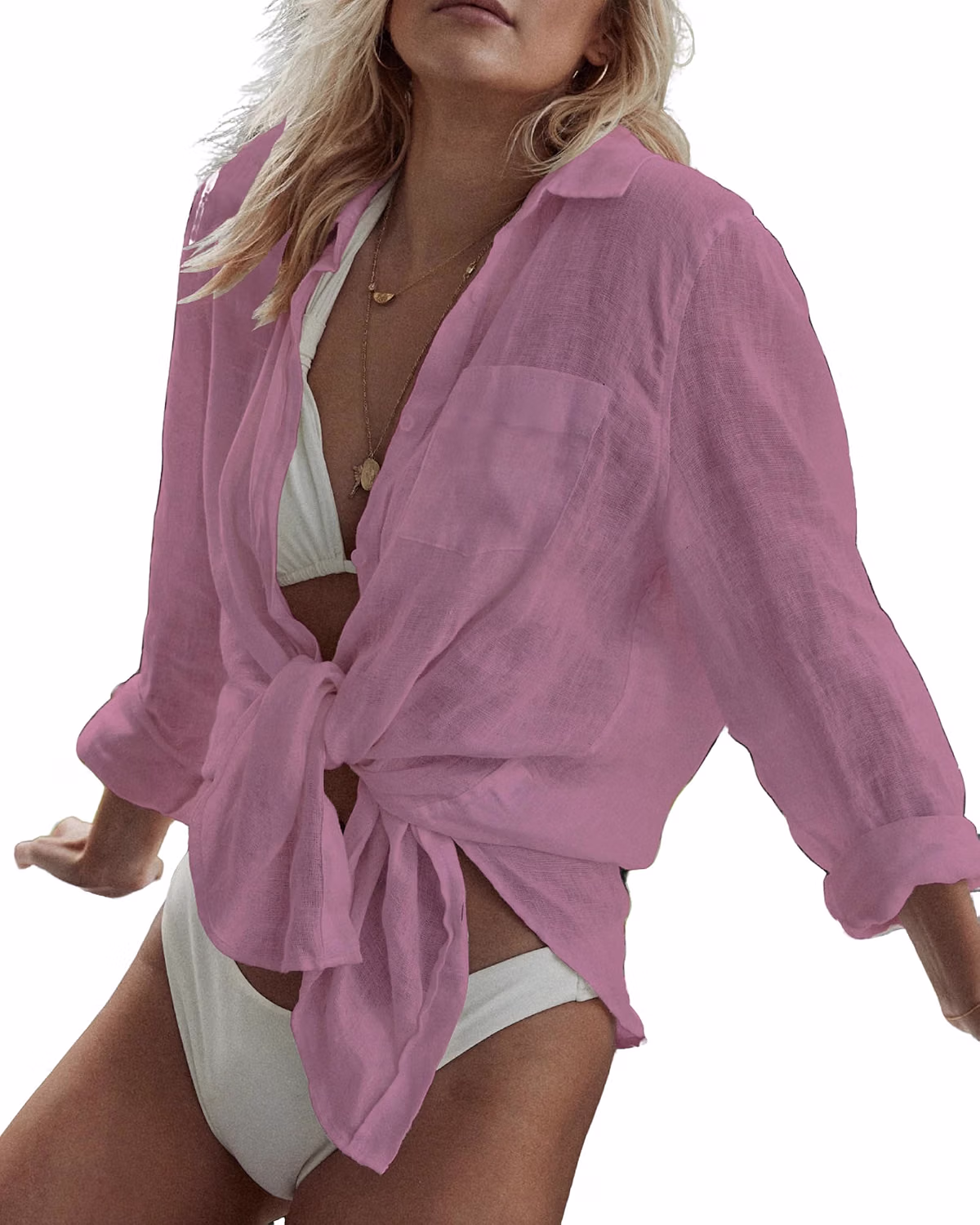 Bsubseach Women's Long Sleeve Button Down Beach Cover Up — image 8