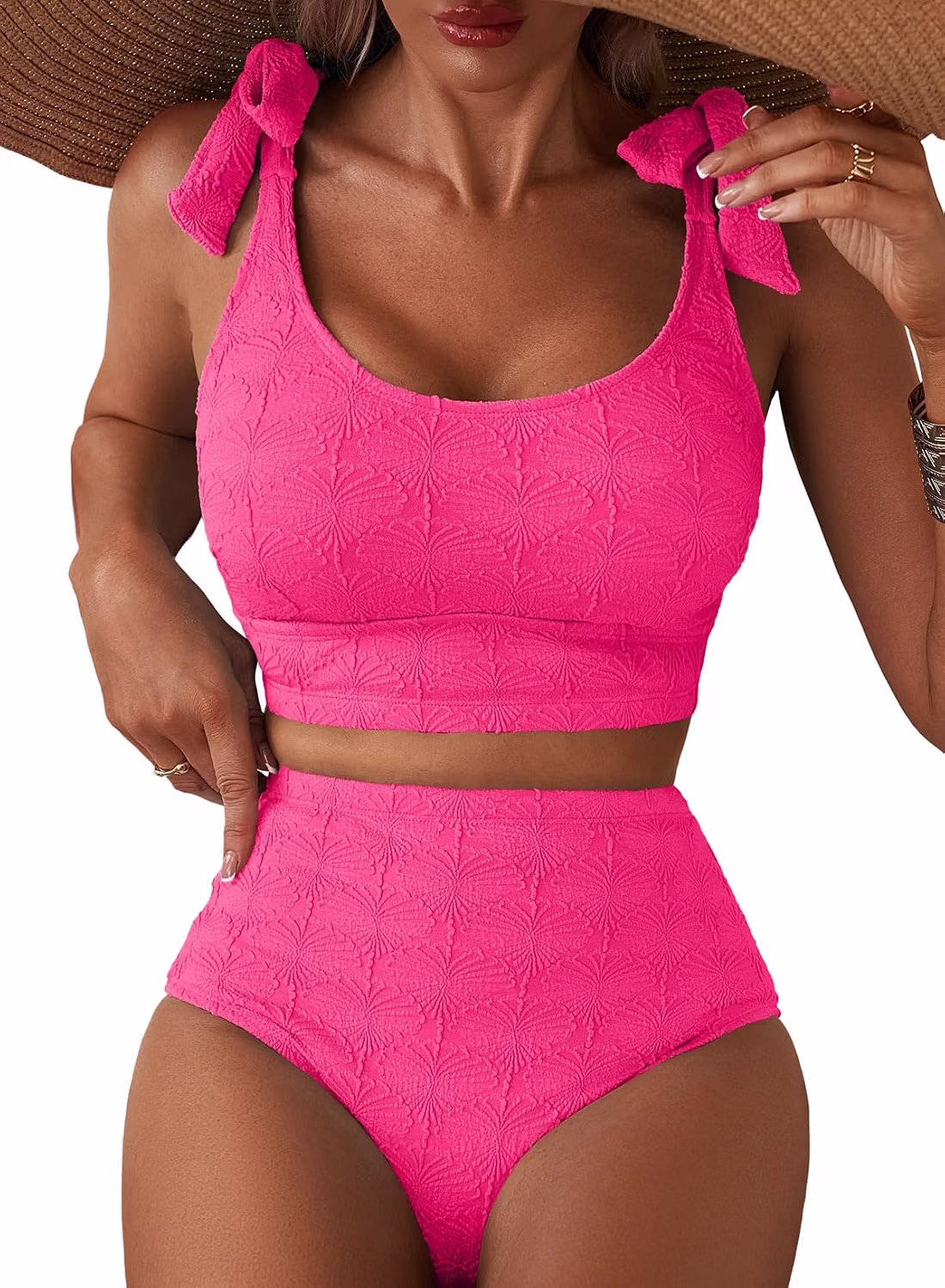 Herseas High Waisted Seashell Textured Bikini Set — image 7