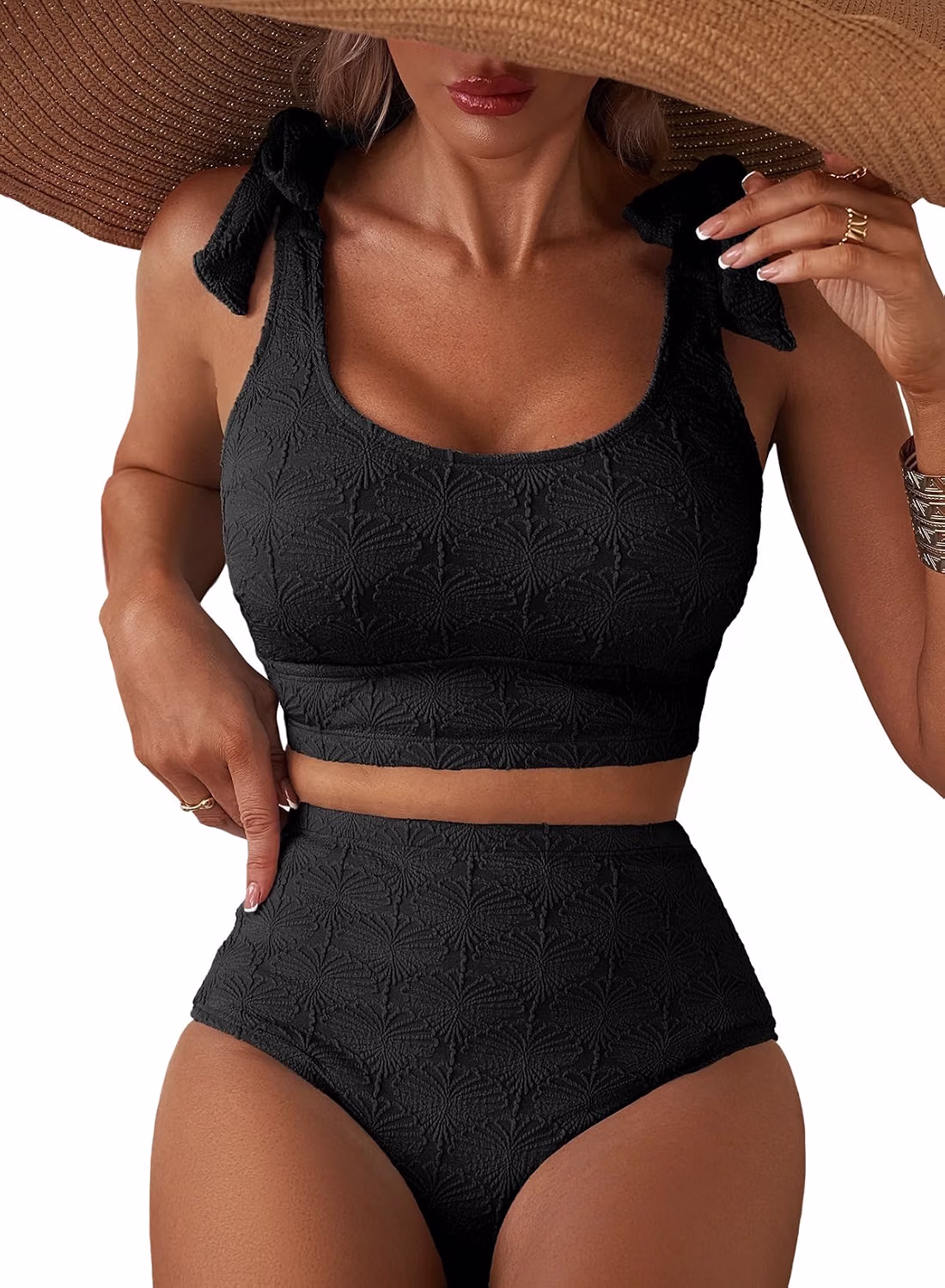 Herseas High Waisted Seashell Textured Bikini Set — image 11